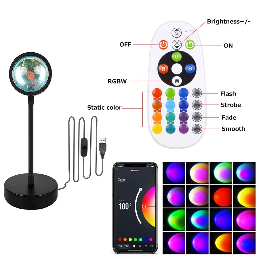 Smart Sunset Lamp – Create Stunning Ambiance with App & Remote Control.